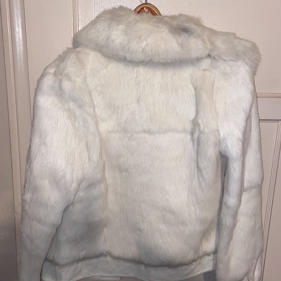 VINTAGE JUICY COUTURE Y2K WHITE RABBIT FUR COAT LEATHER JACKET NEW VIVA LA JUICY - Picture 15 of 17